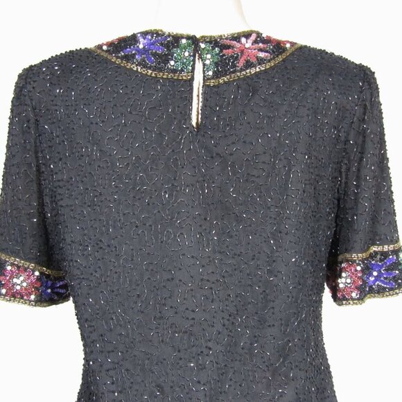 VTG 80s 90s SILK Beaded Sequin GLAM Holiday Event Party Kazar Blouse Top PL - Picture 8 of 12